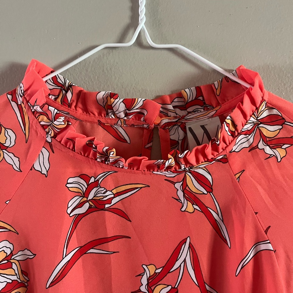 Worthington Vibrant Coral and White Floral Top - Picture 3 of 7